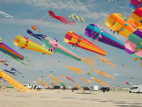 Thousands take part in one of the world's largest kite festivals on North Sea coast