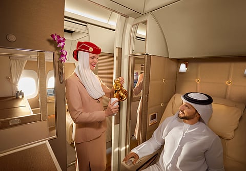 Emirates' First Class product, which received the top award, includes enclosed private suites, dine-on-demand service and amenities available on the Airbus A380.