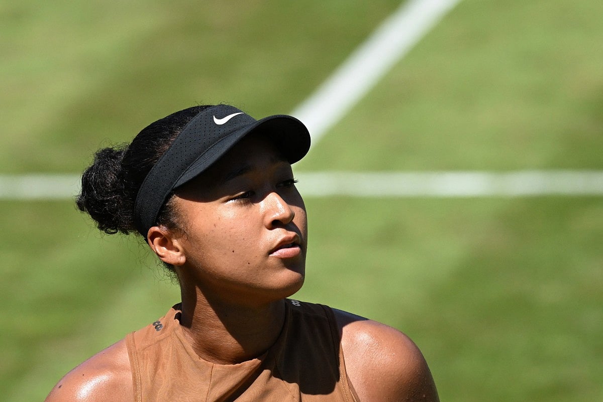 Japan's Naomi Osaka reacts as she plays against Russia's Ekaterina Alexandrova during the women's singles quarter-final match of the WTA 500 Bad Homburg Open tennis tournament in Bad Homburg, western Germany on June 25, 2026.