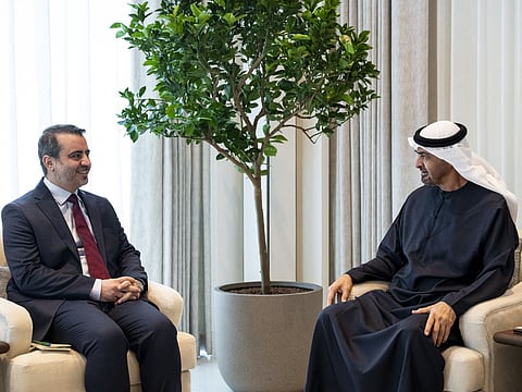 Sheikh Mohamed with Asaad Al Shaibani, Minister of Foreign Affairs and Expatriates of Syria.
