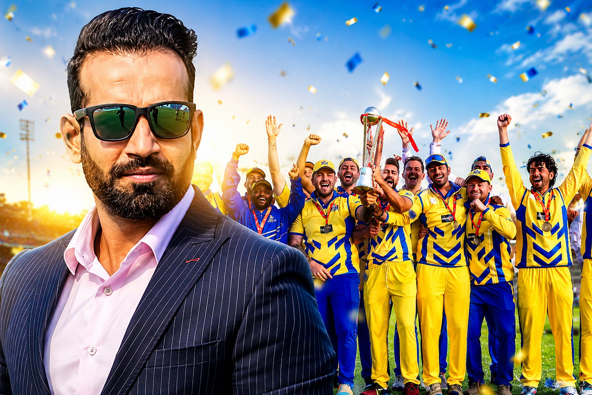 Irfan Pathan's Ghent Gladiators celebrate after winning the inaugural EUT20 Belgium title.