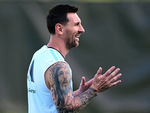 Argentina's Lionel Messi is seen during a training session in Kansas City.  