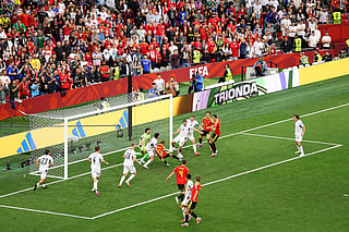Leandro Trossard #10 of Belgium scores his team's first goal during the FIFA World Cup 2026 Group G match against New Zealand at BC Place Vancouver on June 26, 2026 in Vancouver, British Columbia.