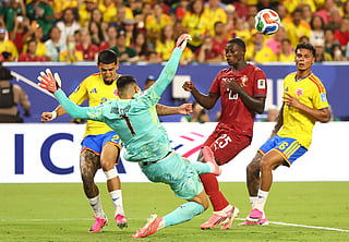 Diogo Costa #1 of Portugal makes a save during the FIFA World Cup 2026 Group K match against Colombia  at Miami Stadium on June 27, 2026 in Miami Gardens, Florida.