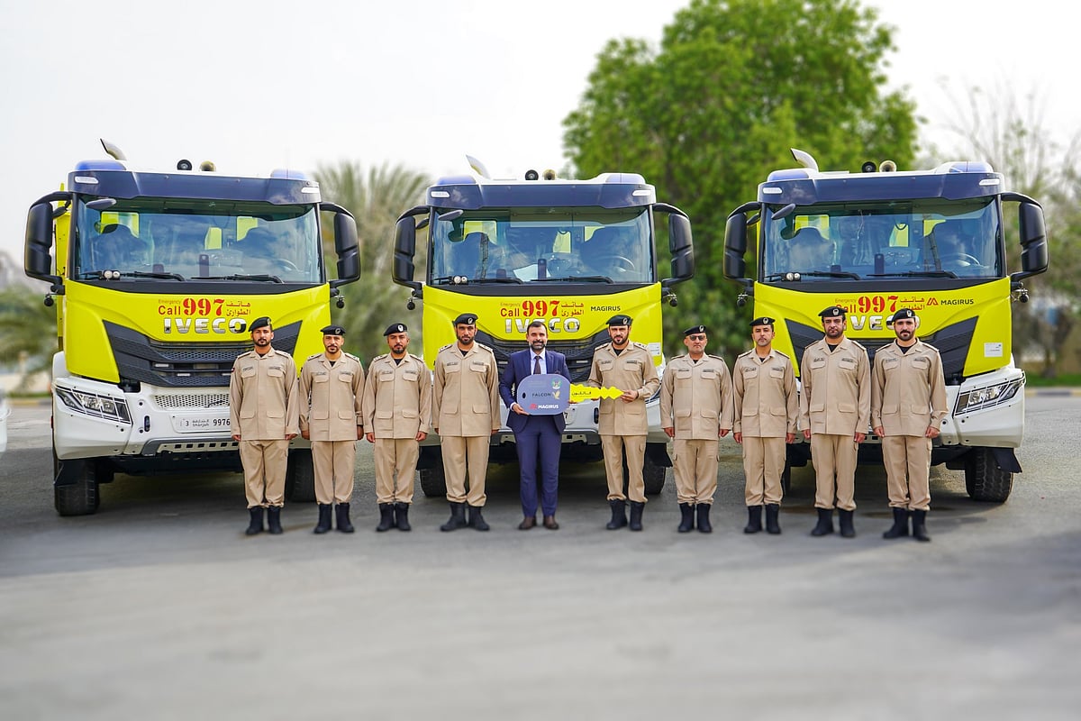 Sharjah Civil Defence's new IVECO fire trucks boost emergency response capacity.