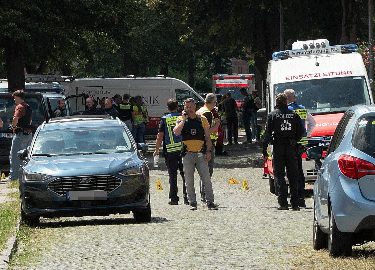 Police and rescuers work at the scene where several people were killed in a shooting in Stade, northern Germany, a city some 50 kilometres west of Hamburg, on June 29, 2026.  