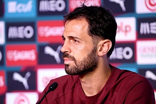 Bernardo Silva #10 of Portugal attends a press conference prior to the team training session during the FIFA World Cup 2026 at Gardens North County District Park on June 30, 2026 in Palm Beach Gardens, United States.