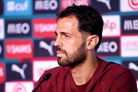 Bernardo Silva #10 of Portugal attends a press conference prior to the team training session during the FIFA World Cup 2026 at Gardens North County District Park on June 30, 2026 in Palm Beach Gardens, United States.