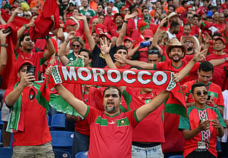Morocco's fans cheer their team during the 2026 World Cup round of 32 football match between the Netherlands and Morocco at the Monterrey Stadium in Guadalupe on June 29, 2026.