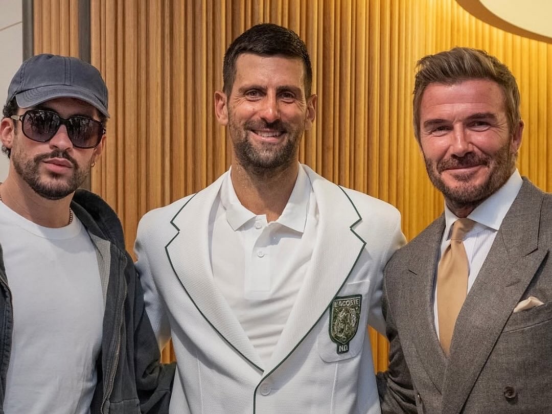 Latin superstar Bad Bunny, tennis great Novak Djokovic and football icon Sir David Beckham came together backstage for a photo, three very different worlds colliding in one frame.