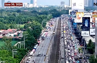 Chock-a-block traffic on EDSA on June 30, 2026 amid protests launched by members of Iglesia ni Cristo (INC) against a possible legal action following the filing of plunder against one of its members, Senator Marcoleta. 