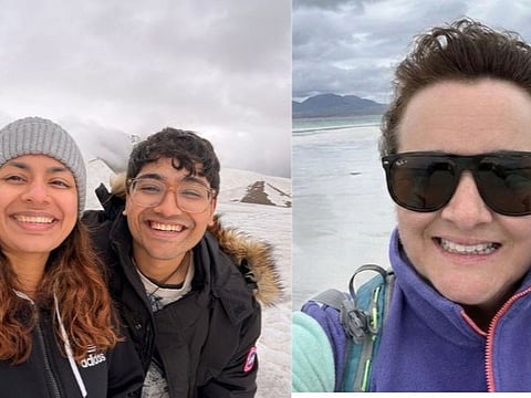 Left: Khushie Mallya in Gudauri, Georgia. Right: Annie Meikle on the Isle of Harris in Scotland’s Outer Hebrides. 