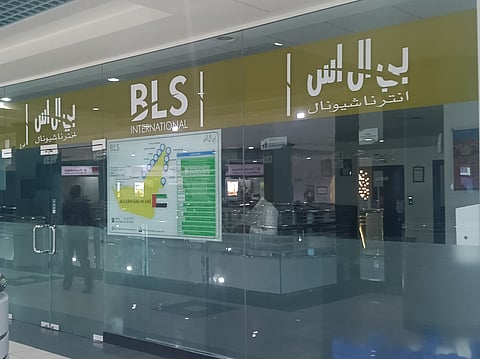 The BLS International Centre in Al Khaleej Centre, Bur Dubai that has shut its doors to Indian passport applicants. A few employees could be seen inside the centre on Tuesday.