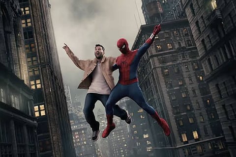 The unlikely crossover sees the Argentine superstar swinging from New York's rooftops, much to the delight of fans of both sport and superheroes.