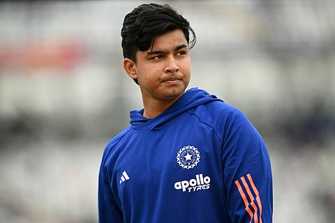 India's Vaibhav Sooryavanshi warms up before the start of the first Twenty20 (T20) international cricket match between England and India at the Riverside Ground in Chester-le-Street, north-east England on July 1, 2026.