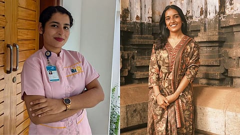 Anjali Baiju (left), a staff nurse at LF Hospital in Angamaly, and Ardra Raj, a nursing student from Bengaluru, whose timely CPR helped save a heart attack victim trapped in traffic.