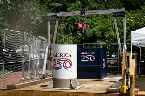 The America 250 time capsule, which will be buried on July 4, 2026 and reopened in 2276, at Independence National Historical Park on July 2, 2026 in Philadelphia, Pennsylvania.