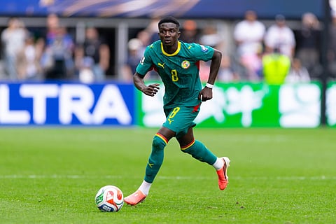 Lamine Camara of Senegal in action during the FIFA World Cup 2026 Round Of 32 match between Belgium and Senegal at Seattle Stadium on July 01, 2026 in Seattle, Washington.