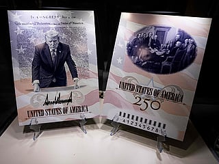 A limited edition U.S. Passport featuring US President Donald Trump, on display at the State Department exhibit of the 'Great American State Fair' on the National Mall n Washington, DC. 