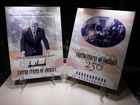 A limited edition U.S. Passport featuring US President Donald Trump, on display at the State Department exhibit of the 'Great American State Fair' on the National Mall n Washington, DC. 