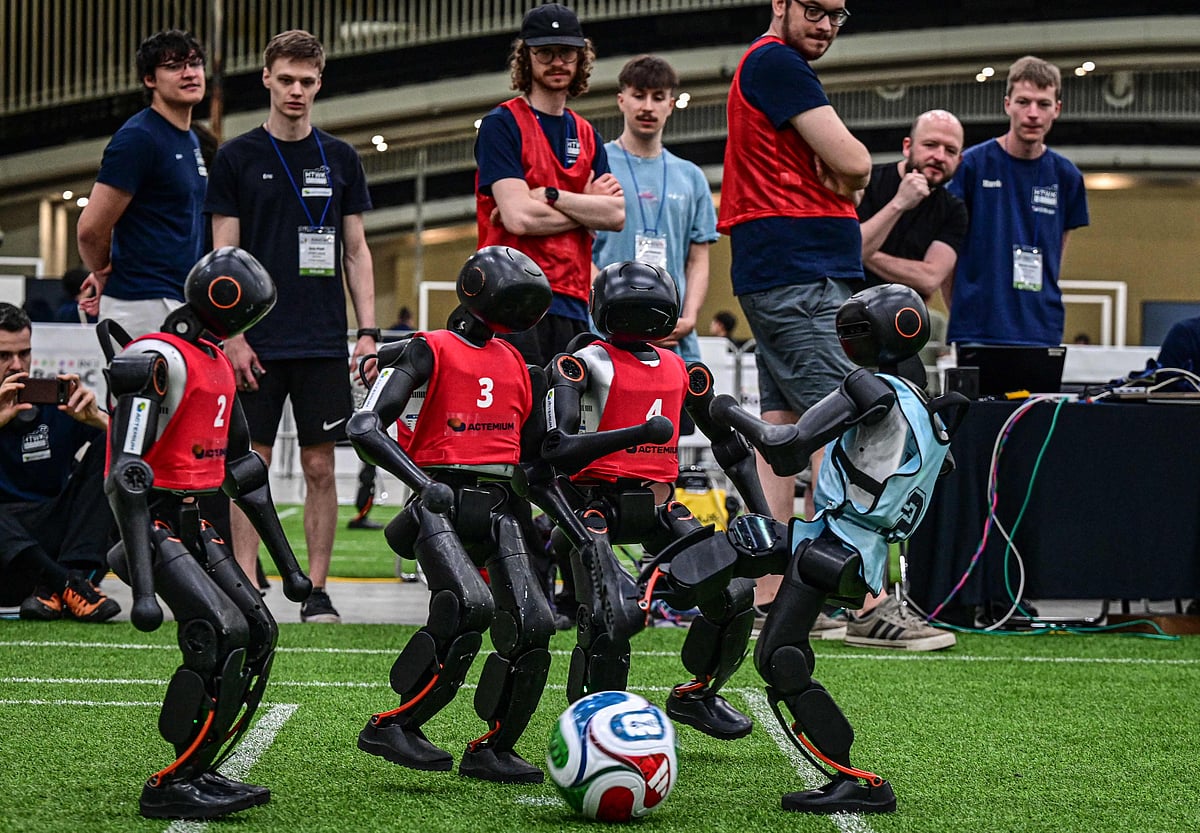 Robots take part in a football match at RoboCup 2026, a robotics and Artificial Intelligence (AI) competition in Incheon.