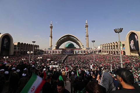 Mourners gather at the Grand Mosalla to pay their final respects to Iran's slain supreme leader Ayatollah Ali Khamenei at the start of his funeral ceremonies in Tehran on July 4, 2026.