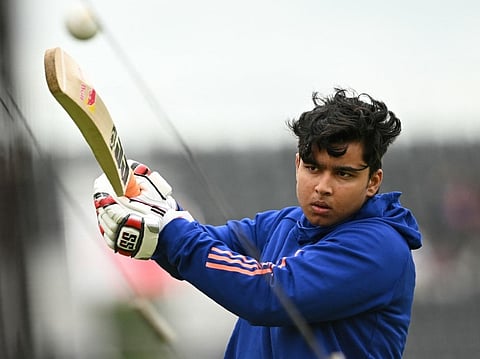 India's Vaibhav Sooryavanshi warms up ahead of the second Twenty20 (T20) international match against England and India at Old Trafford in Manchester, north-east England on July 4, 2026.