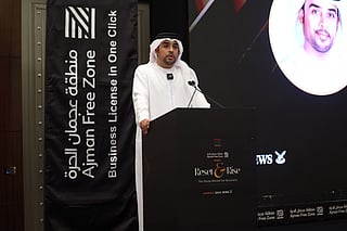 Obaid Al Matrooshi, Acting Director General of the Free Zones Authority of Ajman, delivering the keynote at Reset & Rise: The Road Ahead for Business forum 