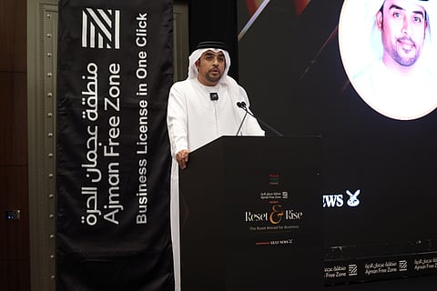 Obaid Al Matrooshi, Acting Director General of the Free Zones Authority of Ajman, delivering the keynote at Reset & Rise: The Road Ahead for Business forum 