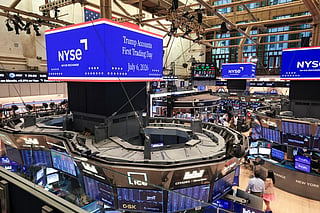A general view of the New York Stock Exchange moments before US President Donald Trump rings the opening bell in New York on July 6, 2026 from the Oval Office in celebration of the First Day of trading of Trump Accounts