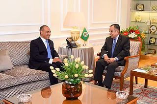 Arab League Secretary-General Nabil Fahmy and Egyptian Minister of Foreign Affairs, Emigration and Egyptian Expatriates Badr Abdelatty.