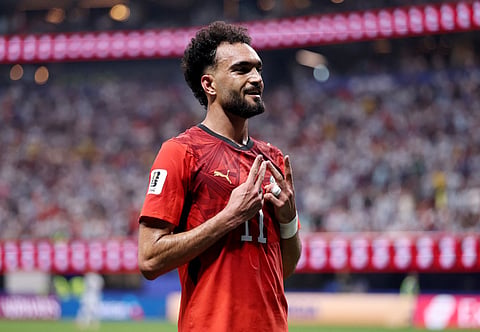 Mostafa Zico #11 of Egypt celebrates scoring his team's second goal during the FIFA World Cup 2026 Round of 16 match between Argentina and Egypt at Atlanta Stadium on July 07, 2026 in Atlanta, Georgia.