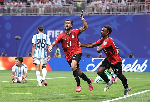 Mostafa Zico of Egypt celebrates scoring his team's second goal.