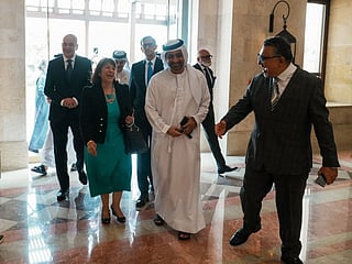 Aziz Merchant receiving guests at the Ismaili Centre's annual diplomatic dinner