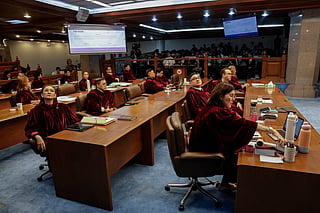 Senator judges look on during proceedings of the impeachment trial of Philippine Vice-President Sara Duterte (not pictured), at the Philippine Senate in Pasay City, Metro Manila on July 8, 2026.