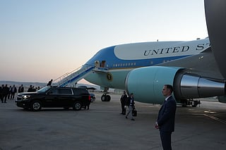 Airforce One sits on the tarmac before U.S. President Donald Trump departs following the NATO summit at Ankara International Airport in Ankara, Turkey, Wednesday, July 8, 2026. (AP Photo/Alex Brandon)