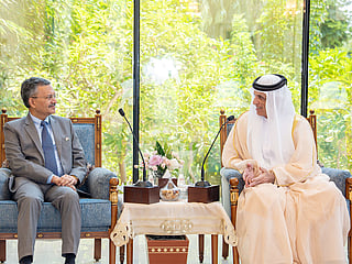 Sheikh Saud bin Saqr Al Qasimi with Dr. Deepak Mittal.