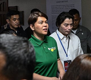 Philippine Vice President Sara Duterte arrives before the start of the impeachment trial at the Senate of the Philippines in Pasay, Metro Manila on July 7, 2026.