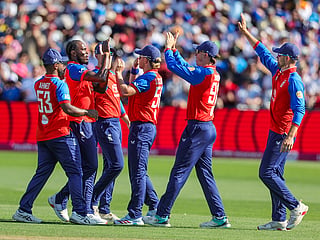 England’s Jofra Archer and teammates celebrate the wicket of India's Vaibhav Sooryavanshi during the 4th T20I, at County Ground in Bristol on Thursday. [Illustrative image]