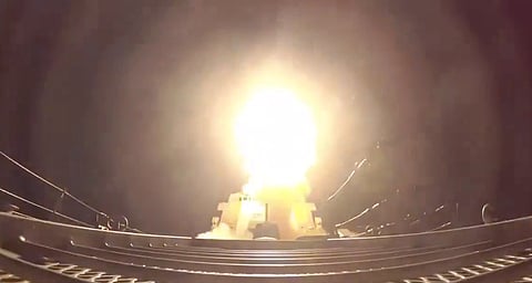 A missile launched from a US Navy ship against targets in Iran. The US Central Command has also reportedly used one-way attack sea drones to target Iranian assets.
