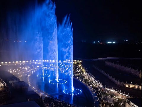 The fountain, inaugurated at Al Wadi Resort, reaches a height of 120 metres, making it the second tallest in the Middle East.
