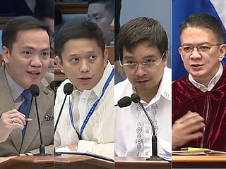 All lawyers, they are: Prosecution lawyer Amando Virgil Ligutan, defence lawyer Mark Vinluan, Philippine National Bureau of Investigation (NBI) officer Jeremy Lotoc, and presiding officer Senator Chiz Escudero. Lotoc was cross examined by both defence and prosecution during Day 5 of impeachment trial of Philippine Vice President Sara Duterte at the Philippine Senate in Pasay, Metro Manila on July 14, 2026.