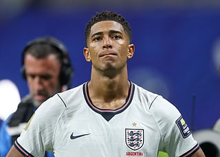Jude Bellingham #10 of England reacts after the 1-2 loss during the FIFA World Cup 2026 Semi Final match between England and Argentina at Atlanta Stadium on July 15, 2026 in Atlanta, Georgia.
