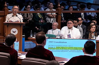 Congressman Chel Diokno, part of the prosecution team, speaks during the impeachment trial for Philippine Vice President Sara Duterte at the Philippine Senate in Pasay city on July 15, 2026.