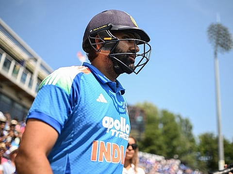 India's Rohit Sharma comes out to bat for the second ODI against England at Sophia Gardens in Cardiff, Wales on July 16, 2026.