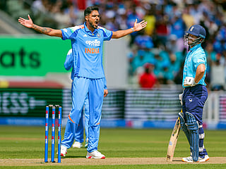 India's Gurnoor Brar celebrates the wicket of England's Ben Duckett during 1st ODI, at Edgbaston stadium in Birmingham on Tuesday. 