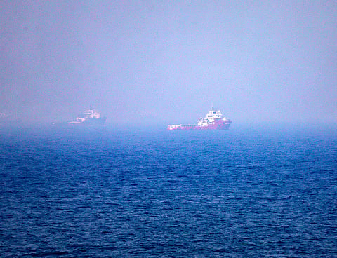 Ships sailing near the Strait of Hormuz.