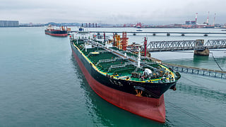 An Oil tanker named Yu fu Zuo unload imported crude oil at the crude oil terminal of in Qingdao port, in China’s eastern Shandong province. File photo taken on July 16, 2026.