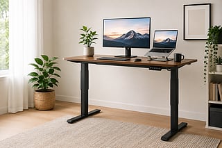 Modern standing desk workspace