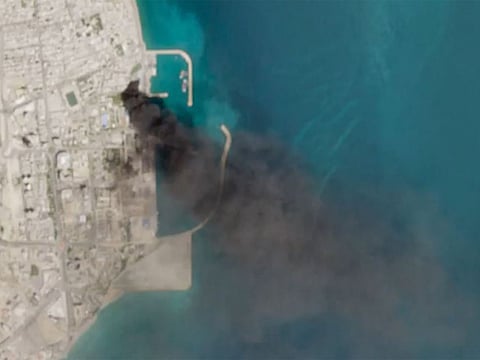 Satellite imagery shows damage, smoke at Iran’s Qeshm port. File photo
